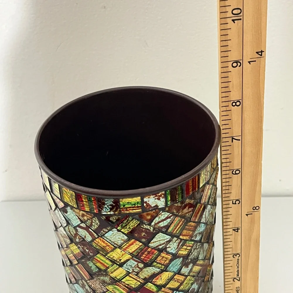 Pier 1 Imports Mosaic Glass Vase Home Decor‎ OS Multicolor Iridescent Cylinder